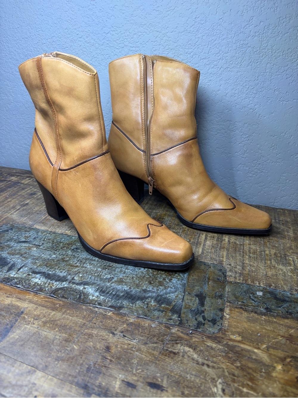 Coldwater Creek Tan Leather Western-Inspired Ankle Boots